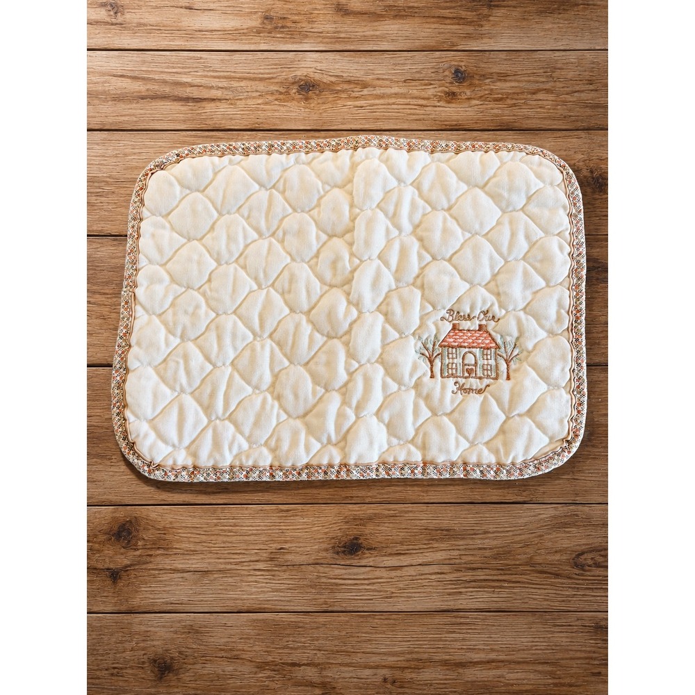 Vintage Quilted Place Mat Good Bless Our Home Cottage Embroidered